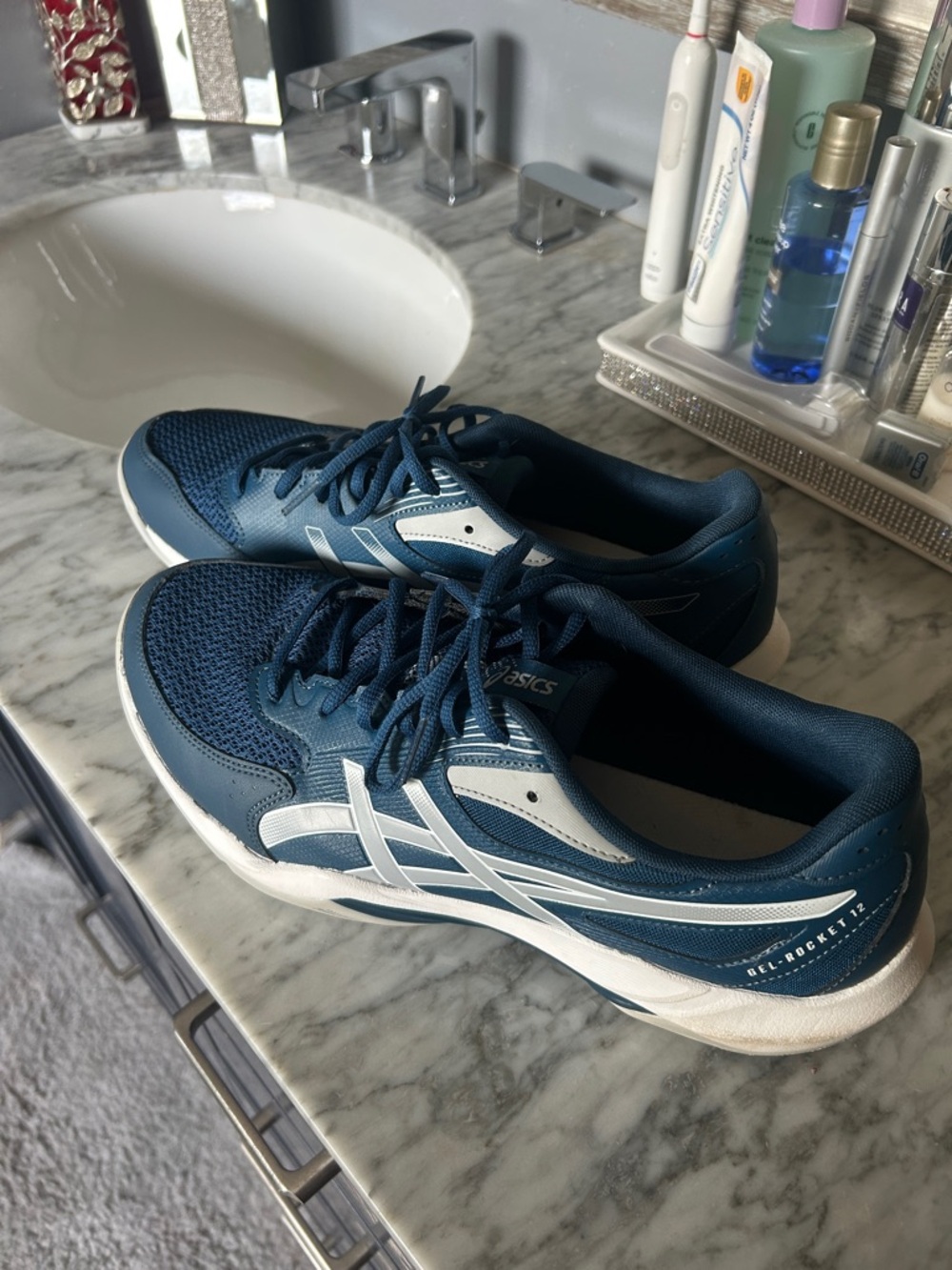 Asics Navy Blue and White Men's Athletic Trainers
